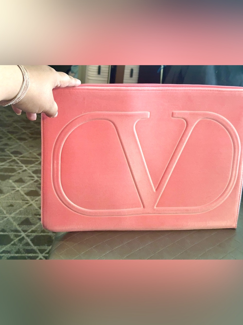 Valentino Coral Embossed V-Logo Pouch